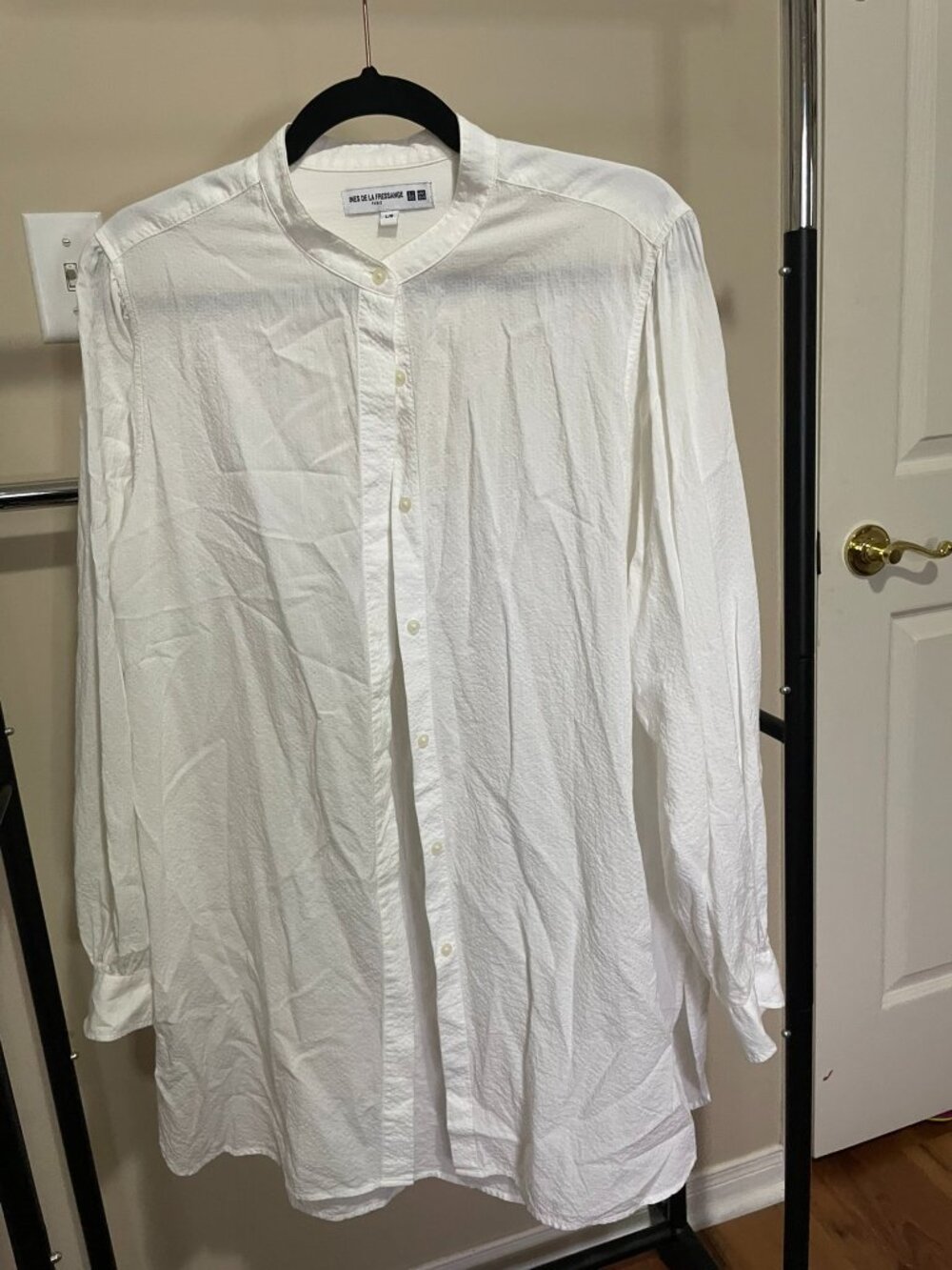 Mandarin Collar Shirt, White, L